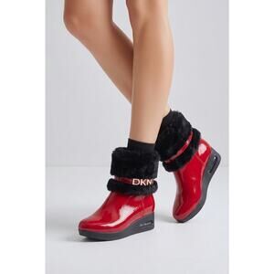 DKNY Pattern Nadra Wedge Platform Booties Red Womens Size 8M